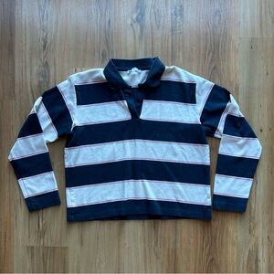 Reitmans Navy and White Striped Polo Long Sleeve